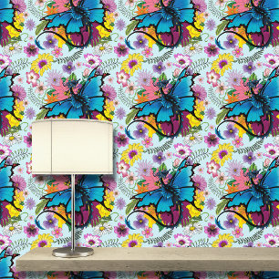 Papier Peint Fleurs de papillon bleu Dragon