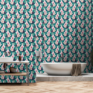 Papier Peint Fleurs de Plumeria Tropical Green Foliage tendance