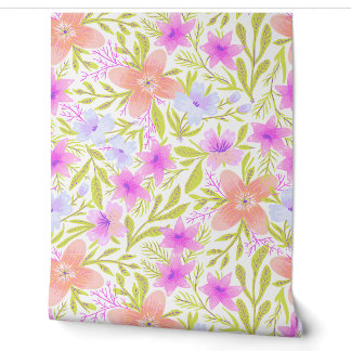 Papier Peint Fleurs de printemps au pastel tendre dessinées à l