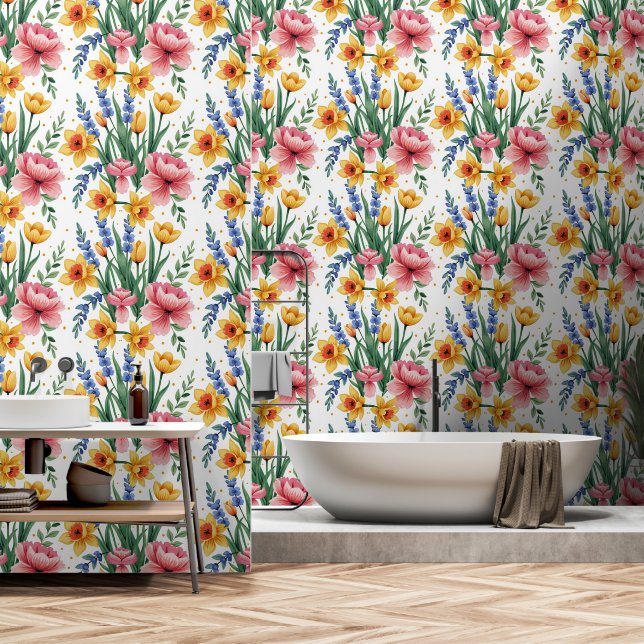 Papier Peint Fleurs de printemps modernes (Salle de bain)