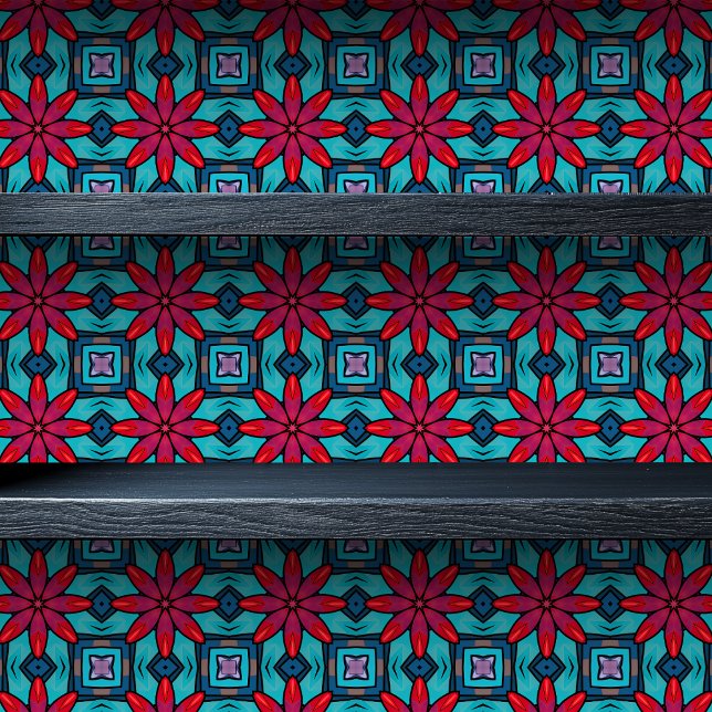 Papier Peint Fleurs de verre tendues Petite impression (Stained Glass Flowers Small Print Wallpaper on Shelf)