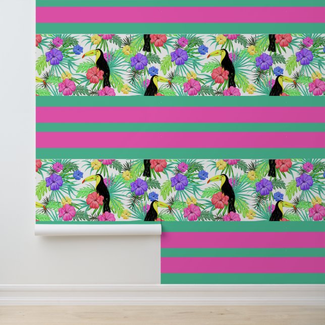 Papier Peint Fleurs d'oiseaux tropicaux exotiques (Application)