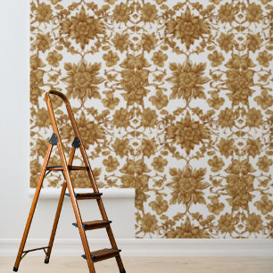 Papier Peint Fleurs dorées à décoller et coller sur fond blanc
