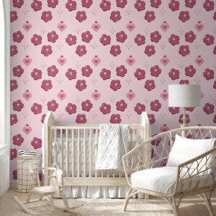 Papier Peint Fleurs Douces et Roses Tendres et Coeurs Maison Fl