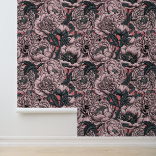 Papier Peint Fleurs et moisissures de pivoines roses