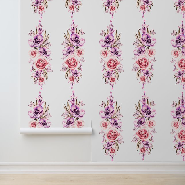 Papier Peint Fleurs et papillons Retro Design (Application)