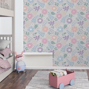 Papier Peint Fleurs fantaisistes mignonnes pastel pour enfants