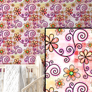 Papier Peint Fleurs florales Abstraites roses et orange