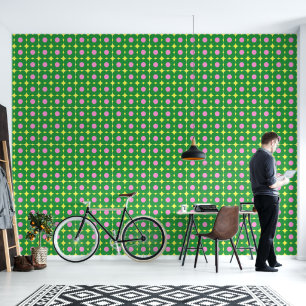 Papier Peint Fleurs géométriques rétro en rose et vert