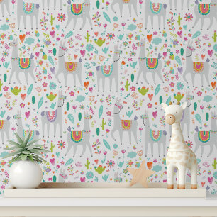 Papier Peint Fleurs Llama mignonnes Filles Enfants Motif modern