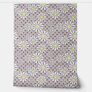 Papier Peint Fleurs marguerites blanches sur un pois brun beige