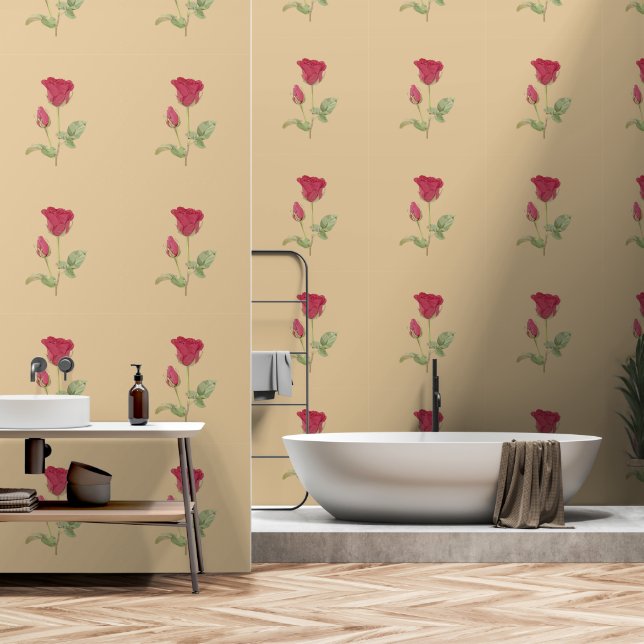 Papier Peint Fleurs mauves sur le beige (Salle de bain)