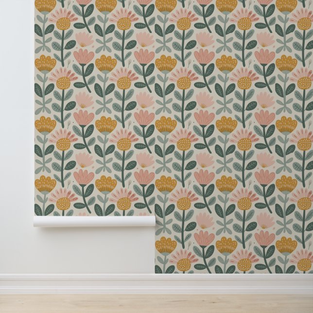 Papier Peint Fleurs modernes jaune rose (Application)