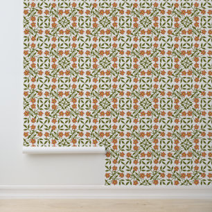 Papier Peint Fleurs orange, Motif Floral, Verdure, Boho