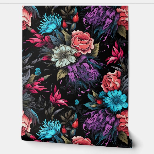 Papier Peint Fleurs Punk Colorées (Déroulement)