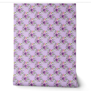 Papier Peint FLEURS ROSES PURPLE VINTAGE sans soudure