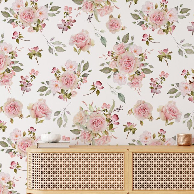 Papier Peint Fleurs roses vintages Motif Floral (In situ)
