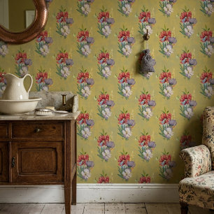 Papier Peint Fleurs sauvages colorées élégantes sur doré de réc
