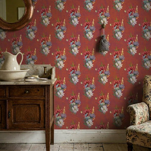 Papier Peint Fleurs sauvages colorées élégantes sur rouge pouss