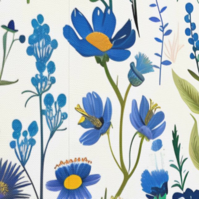 Papier Peint Fleurs sauvages de Jardin Bleu Rustique (Couture)