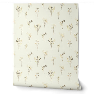 Papier Peint Fleurs sauvages délicates beige sur fond crème ivo