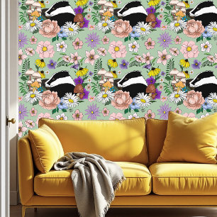 Papier Peint Fleurs sauvages du blaireau des bois Champignons V