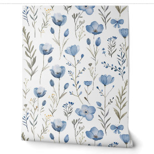Papier Peint Fleurs sauvages et botanique bleues vintage