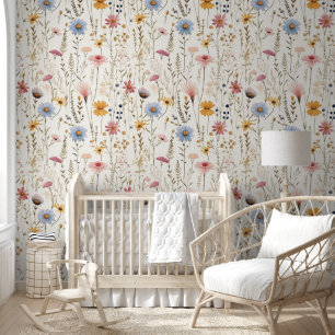 Papier Peint Fleurs Sauvages Plantes Florales Botanique Blanc L