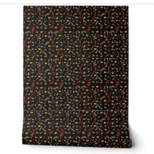 Papier Peint Fleurs sauvages romantiques et papillons noirs