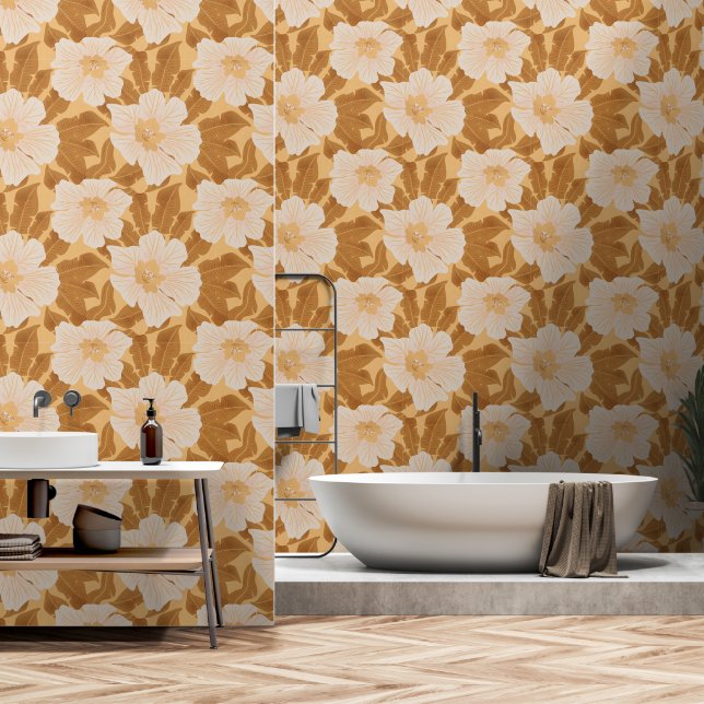 Papier Peint Fleurs Tropicales Et Feuilles (Salle de bain)