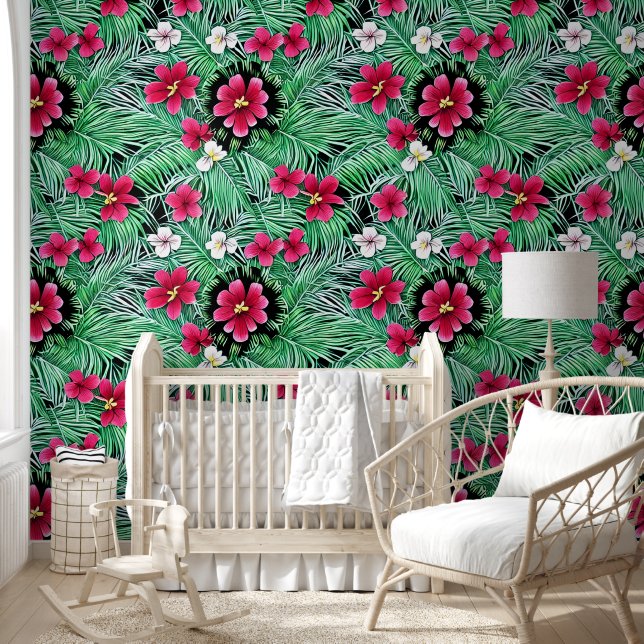 Papier Peint Fleurs tropicales hawaïennes été jungle motif (Enfants)