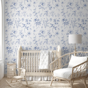 Papier Peint Fleurs Vintages bleues Peel et bâton