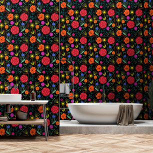 Papier Peint Fleurs vives et colorées sur le noir