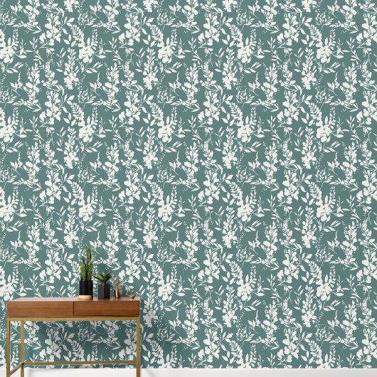 Papier peint Flora sarcelle et blanc  (Couloir)