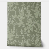 Papier Peint Flora textured wallpaper in olive green  (Déroulement)