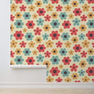 Papier Peint Floral Abstrait Rétro milieu du siècle