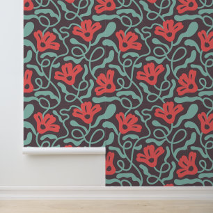 Papier Peint Floral Abstrait Rétro milieu du siècle