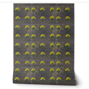 Papier peint floral Art déco avec des taches d'or