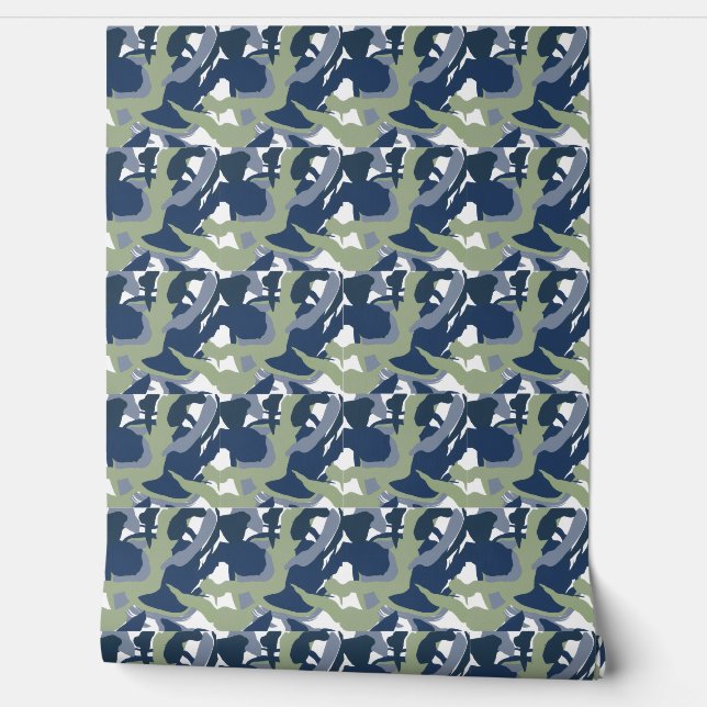 Papier peint floral bleu moderne foncé (Déroulement)