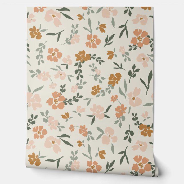 Papier Peint Floral Bohème Beige (Rose, Vert, Beige) (Déroulement)