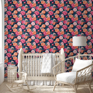 Papier Peint Floral coloré, rose, rouge, Motif Rose