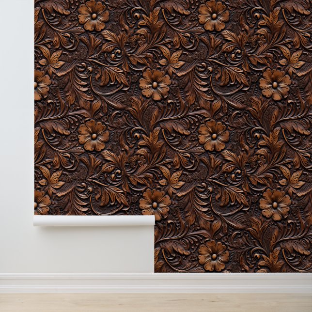 Papier Peint Floral en cuir Brown Faux (Application)