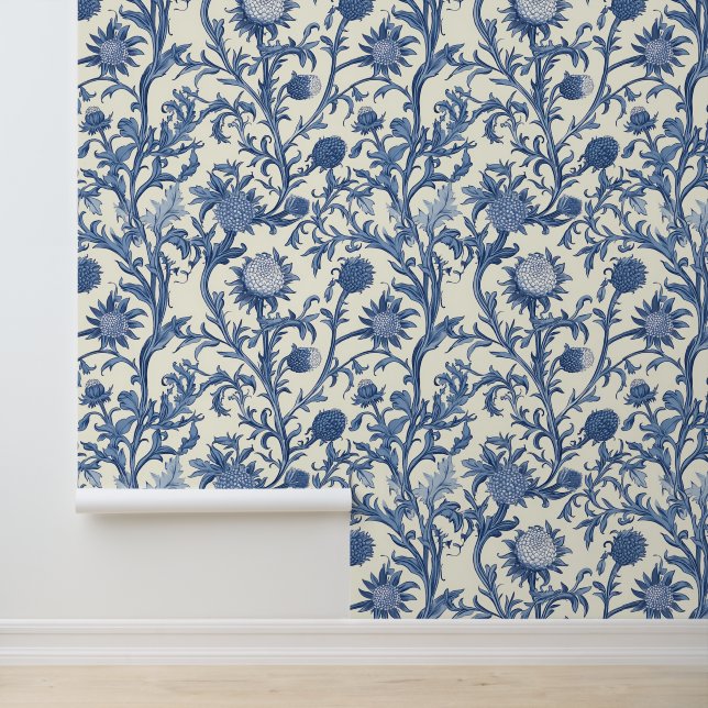 Papier Peint Floral Fleur sauvage de chardon bleu (Application)