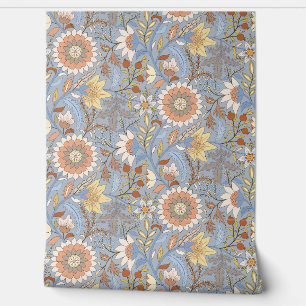 Papier Peint Floral indien Boho avec arrière - plan gris bleu