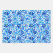 Papier peint floral jacobéen, bleu, vert et orange (Devant)