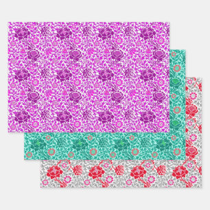 Papier peint floral jacobéen, Turquoise violet et