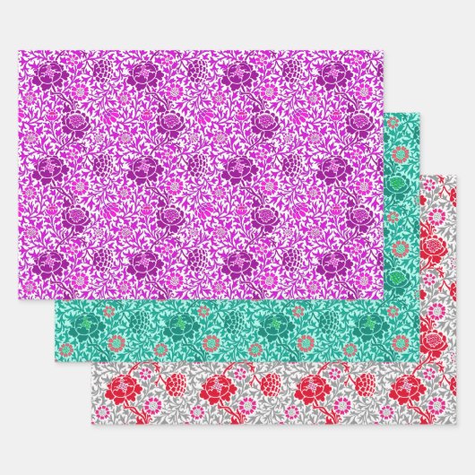 Papier peint floral jacobéen, Turquoise violet et (Lot)
