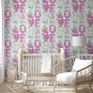 Papier Peint Floral Love Lettering - Motif sans couture 2