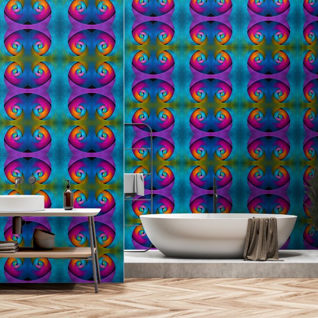 Papier Peint Floral moderne Art Abstrait rose Bleu Motif #17 (Salle de bain)