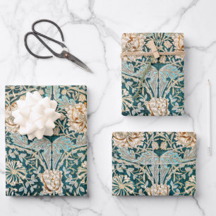 Papier peint floral Morris Teal Blue Honeysuckle